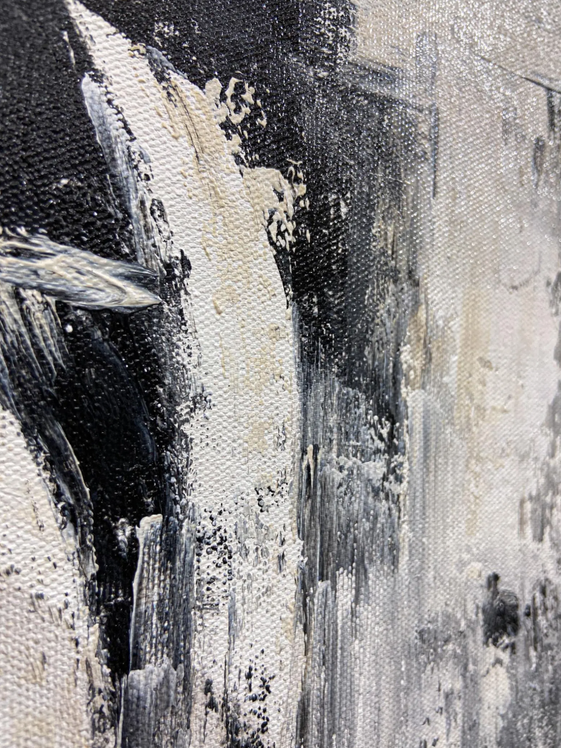 Cuadro Pintado a Mano Texturizado ,Blanco y Negro Oleo