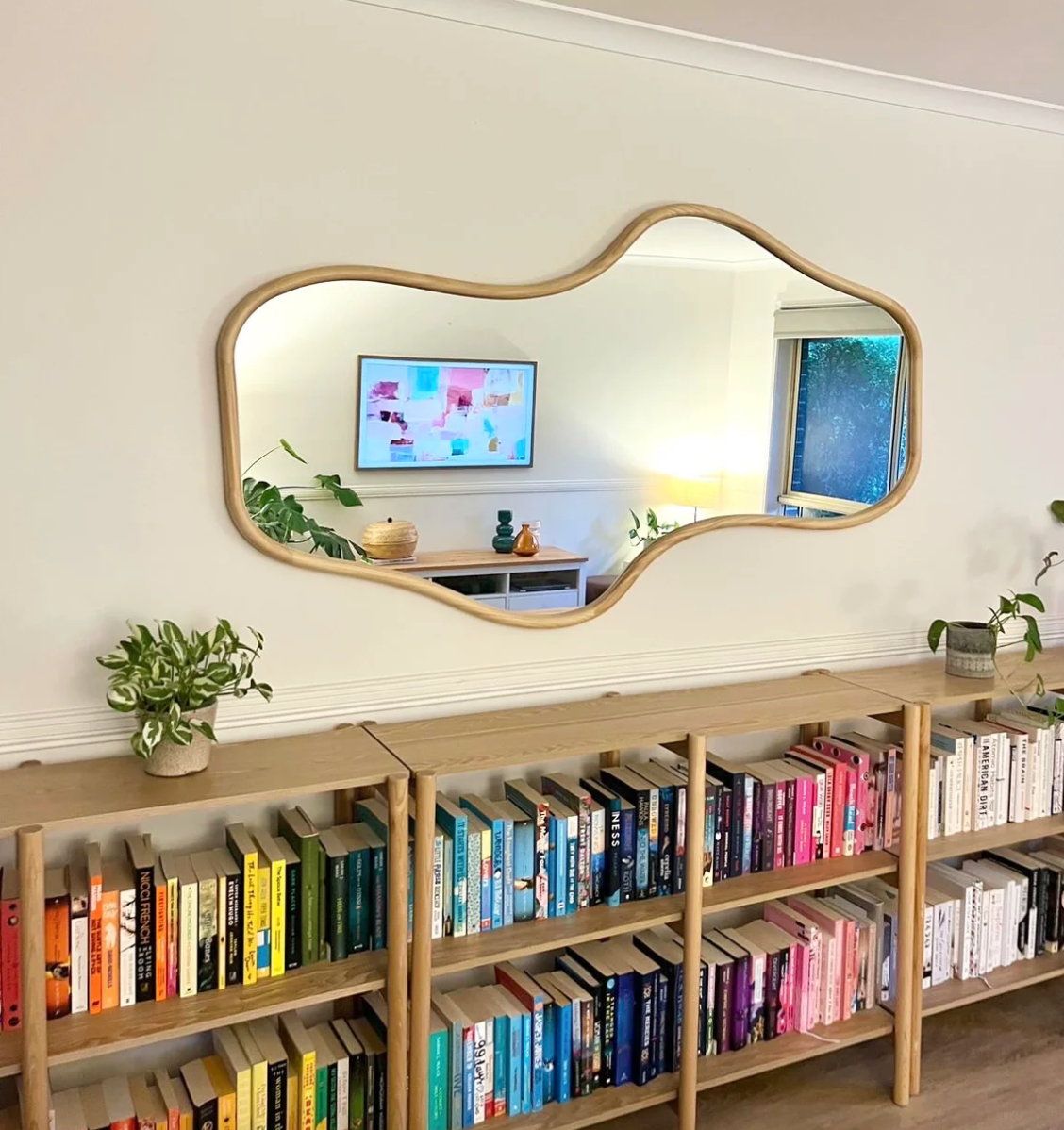 Espejo tipo curvas , marco madera Wood 4cm