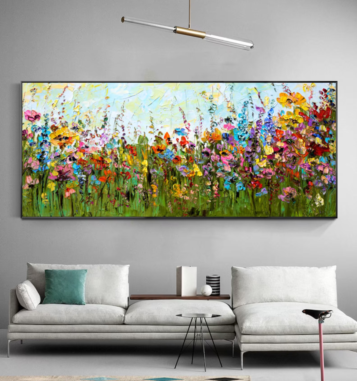 Cuadro Pintado a Mano textura ,  Campo de Flores