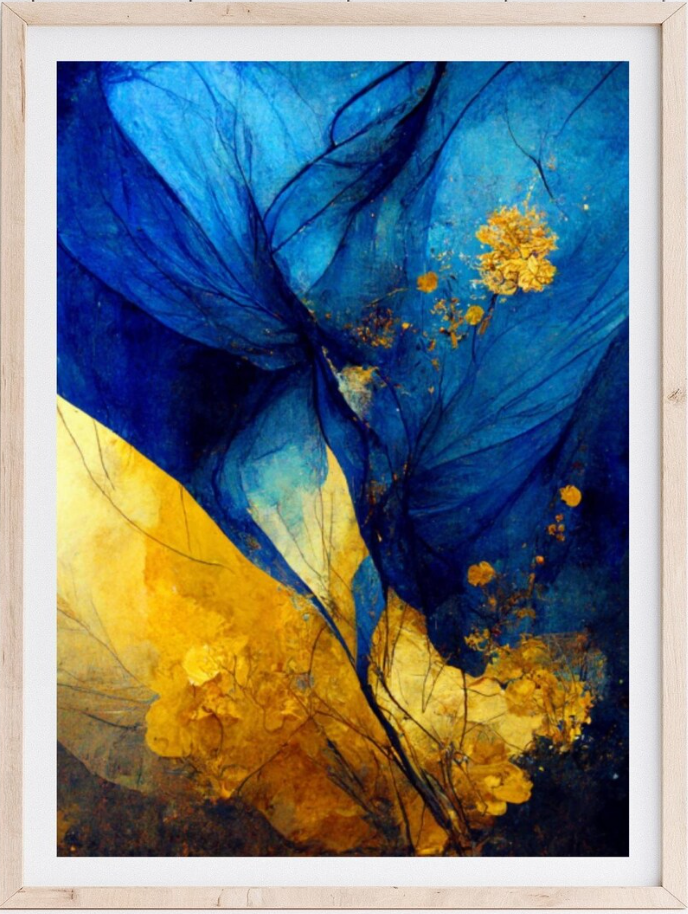 Set 3 Cuadros abstractos dorados y azules