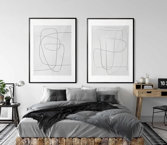 Set 2 Cuadros lineas blanco y negro