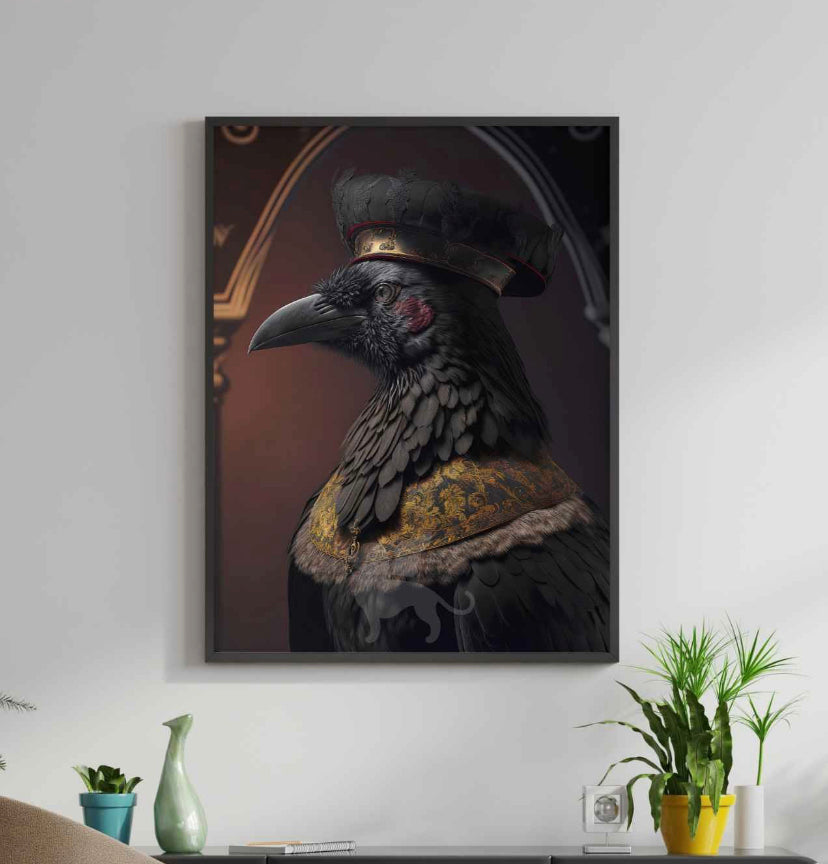Cuadro de animales con ropa , cuervo