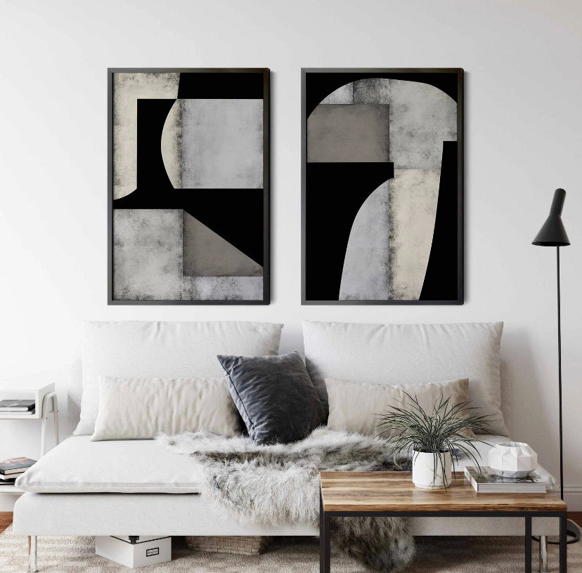 Set 2 Cuadros abstractos blanco y negro , beige