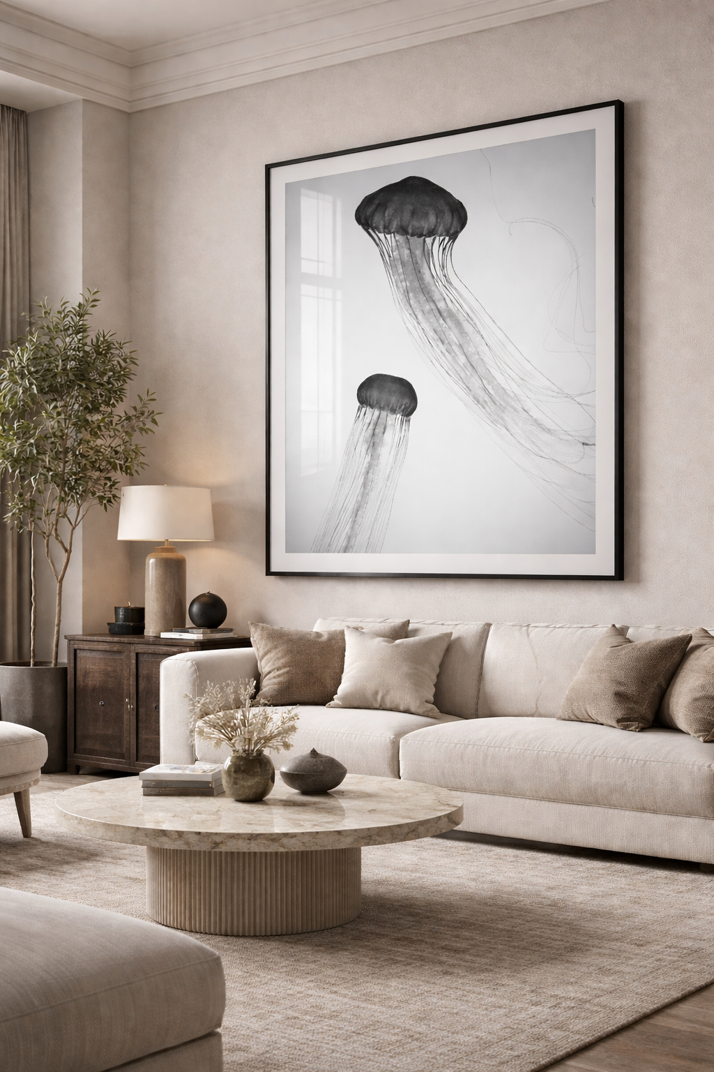 Cuadro de Animales, Medusas blanco y negro