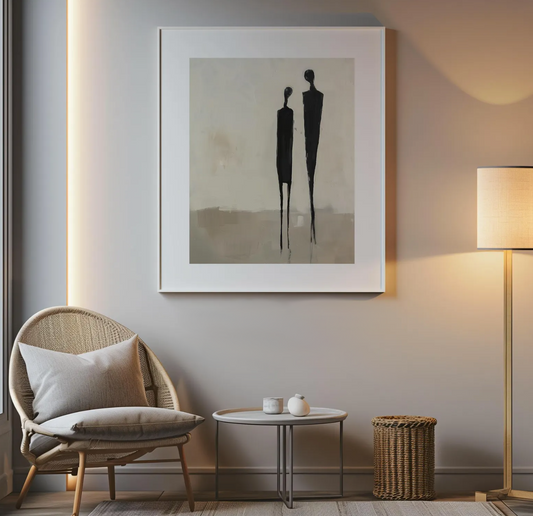 Cuadro Neutro y Beige , Silueta de parejas