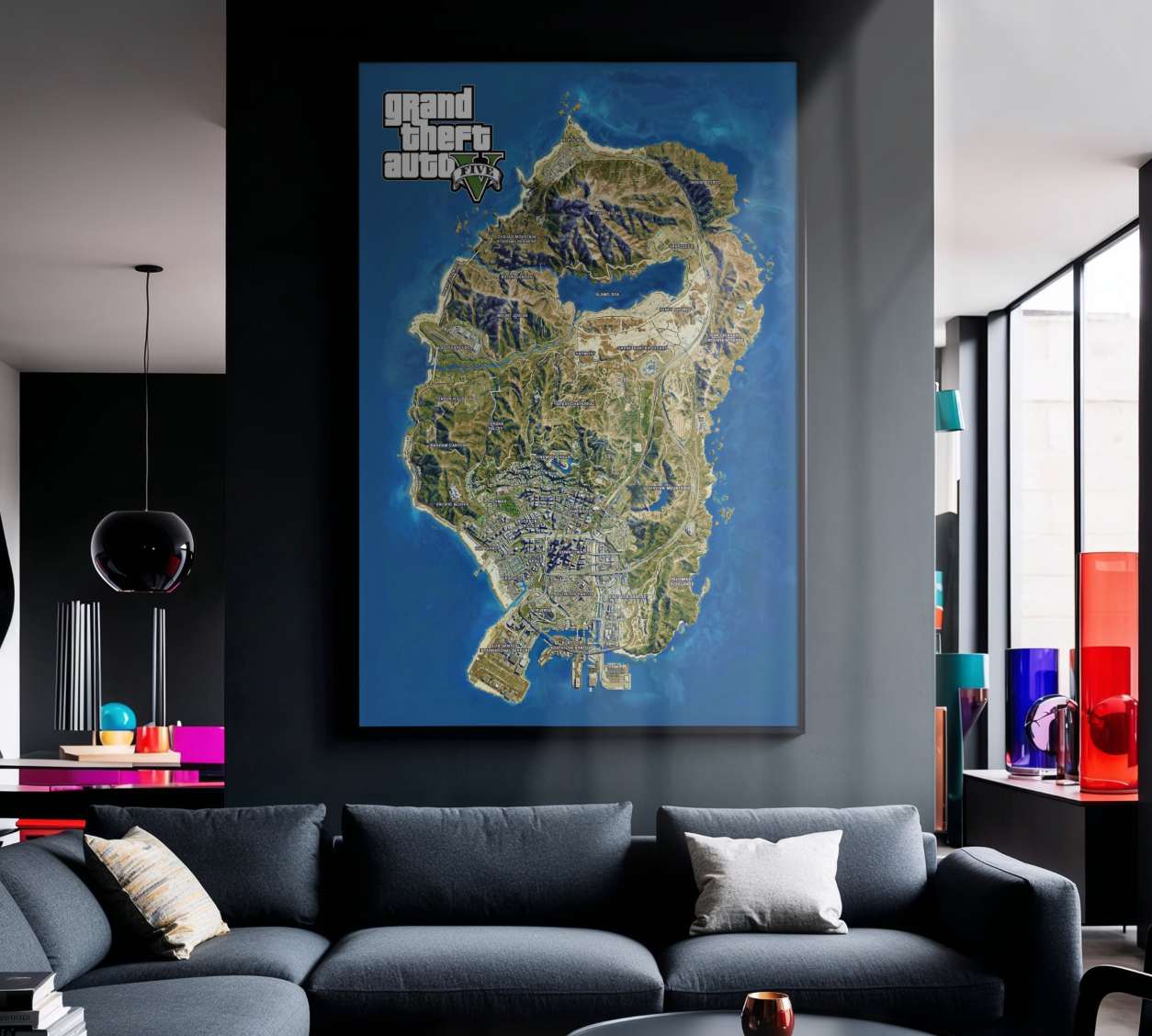 Cuadro de GTA 5 , map,   videojuegos y hobbies.