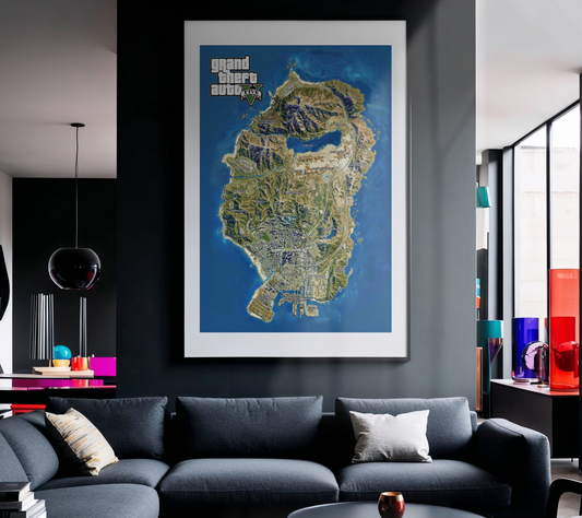 Cuadro de GTA 5 , map,   videojuegos y hobbies.
