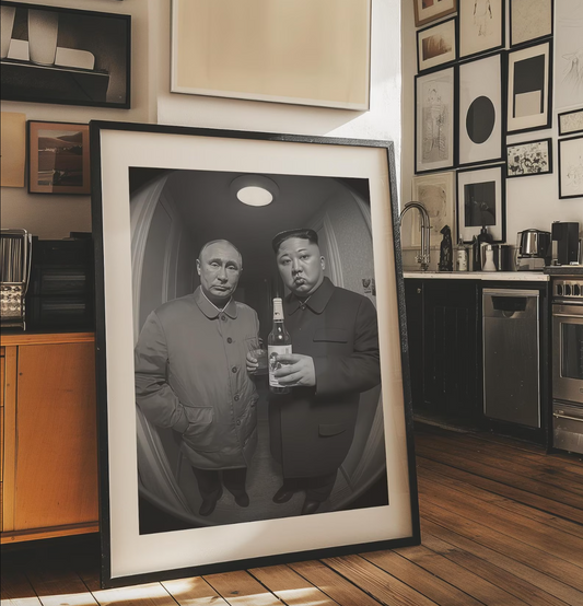 Cuadro de Personajes , Putin y Kim con cerveza