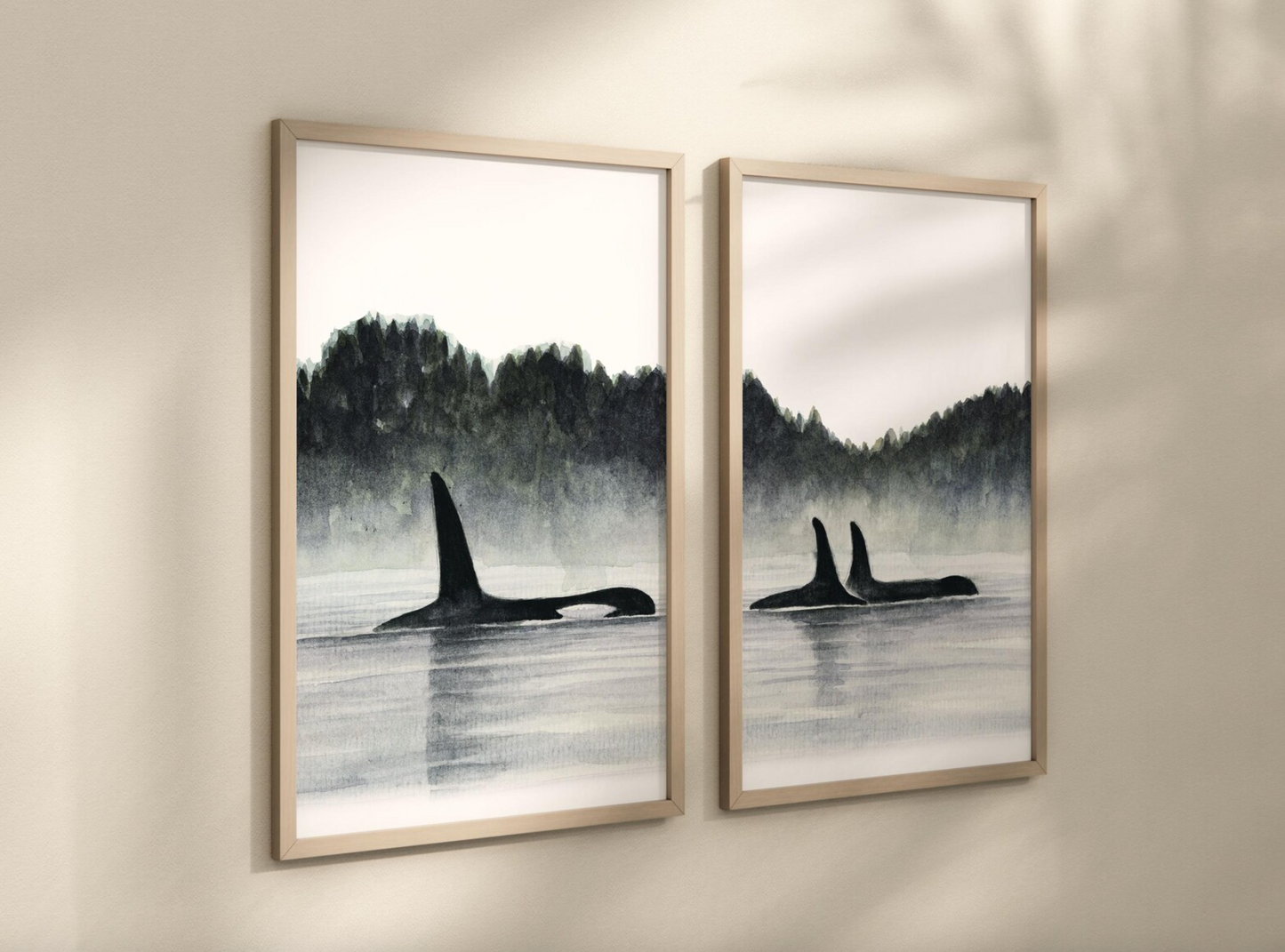Set 2 Cuadros de animales, Ballenas Orcas