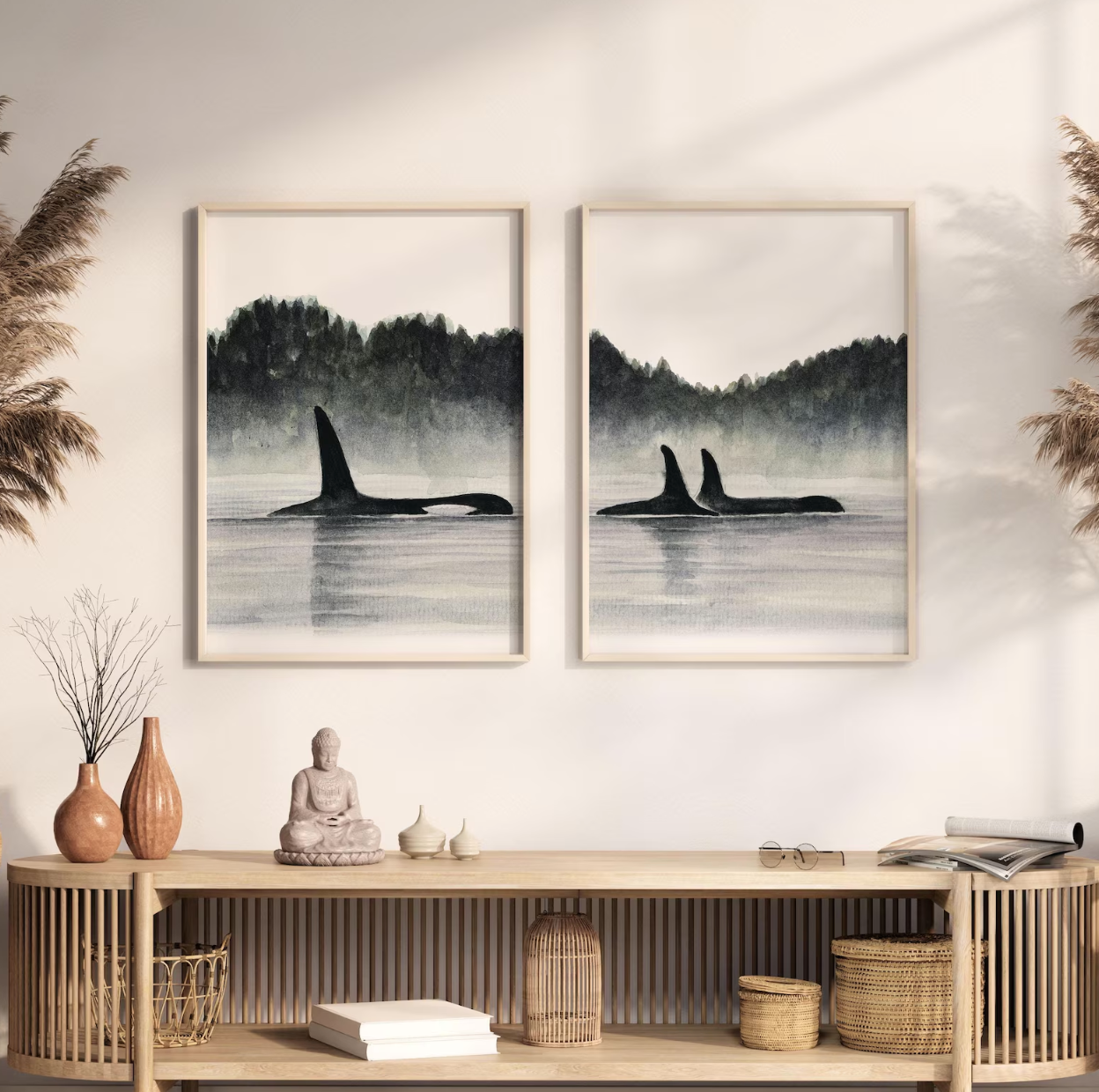 Set 2 Cuadros de animales, Ballenas Orcas