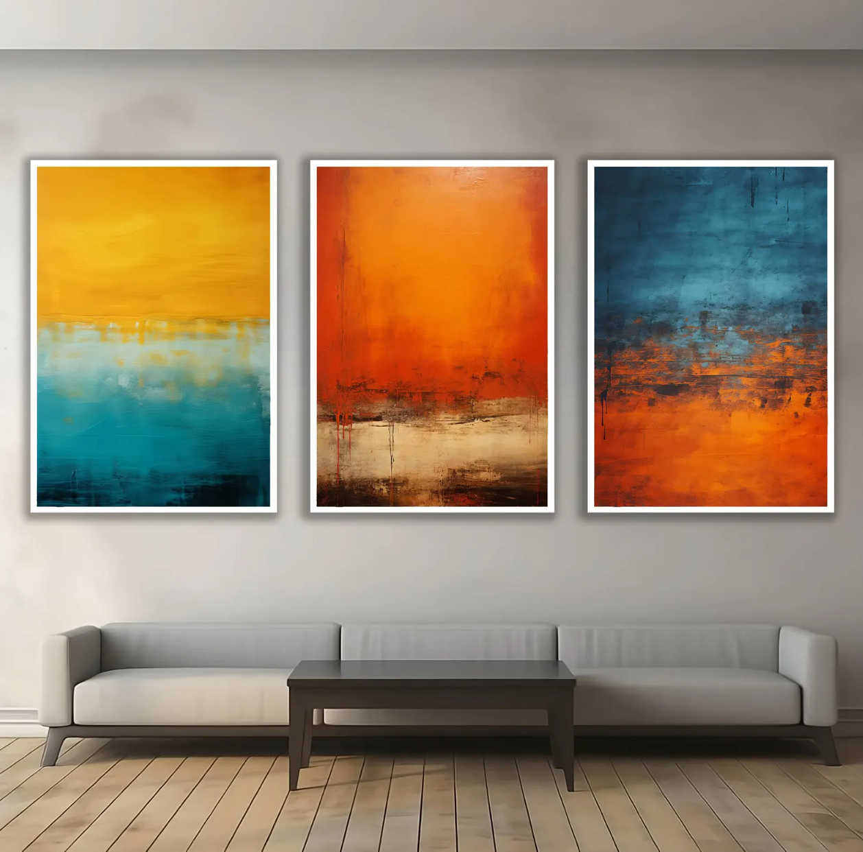 Set 3 Cuadros abstractos, colores vivos