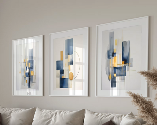 Set 3 Cuadros Abstractos geometricos, tonos crema