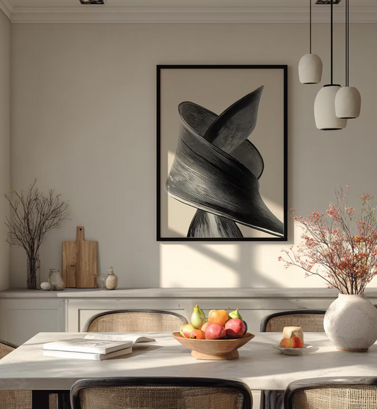 Cuadro Abstracto forma minimalista post moderno , blanco y negro