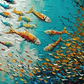 Cuadro Pintado a Mano textura , peces en cardumen