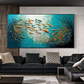 Cuadro Pintado a Mano textura , peces en cardumen