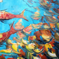 Cuadro Pintado a Mano textura , peces en cardumen