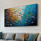 Cuadro Pintado a Mano textura , peces en cardumen estilo Chino 2
