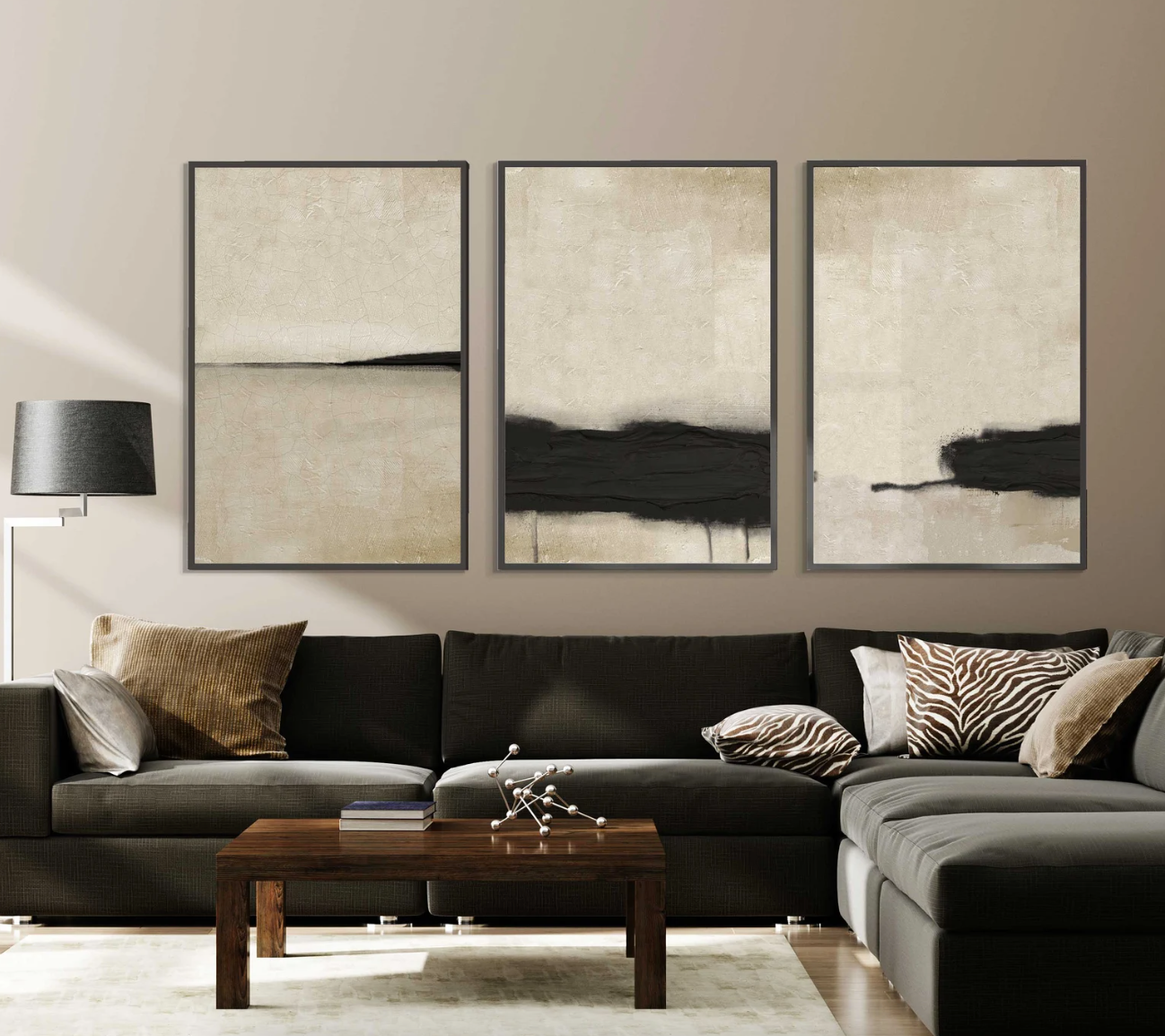 Set 3 Cuadros Abstractos beige negro