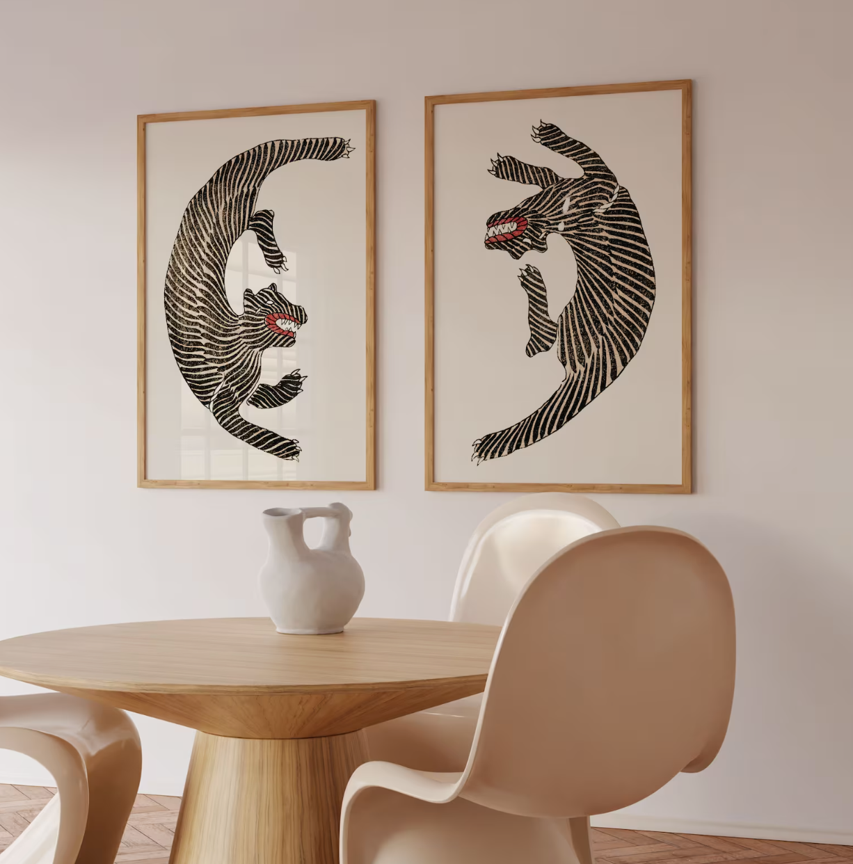 Set 2 Cuadros Asiaticos , Animales tigres estilo arte ukiyo japones