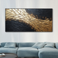 Cuadro Pintado a Mano textura ,  Ondas doradas sobre negro.