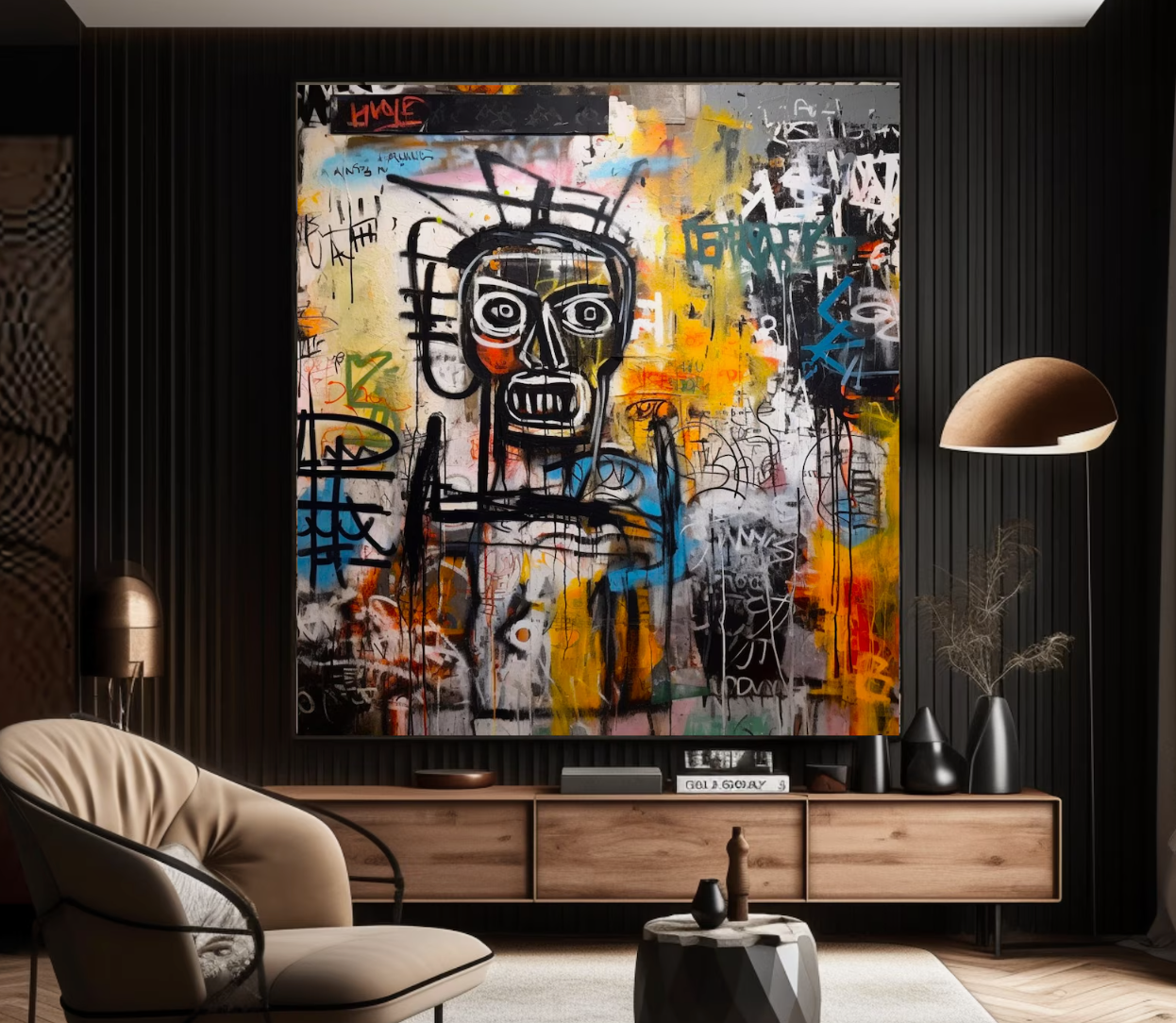 Cuadro Pintado a Mano textura,  Estilo Basquiat