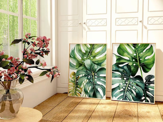 Set 2 Cuadros botanico honas monstera