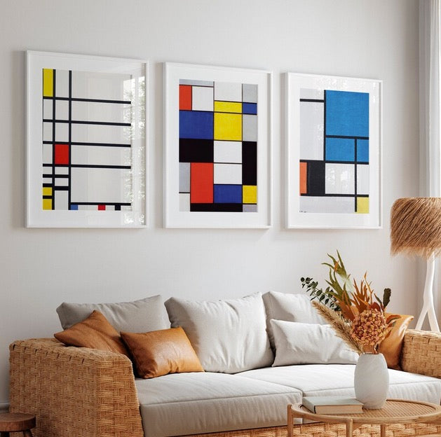 Set 3 Cuadros abstractos modernos estilo piet mondrian