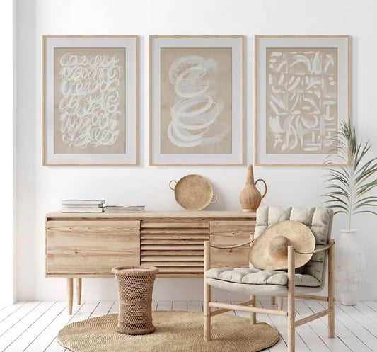 Set 3 Cuadros abstractos , tonos neutros beige