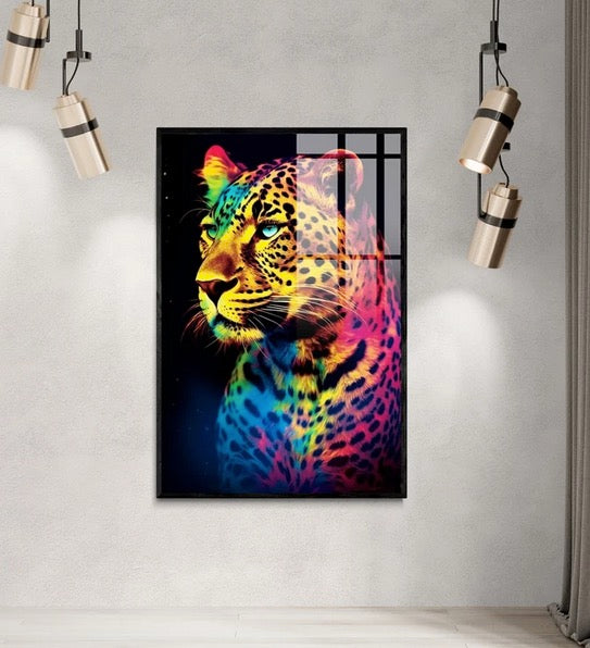 Cuadro de animales , leopardo de neon