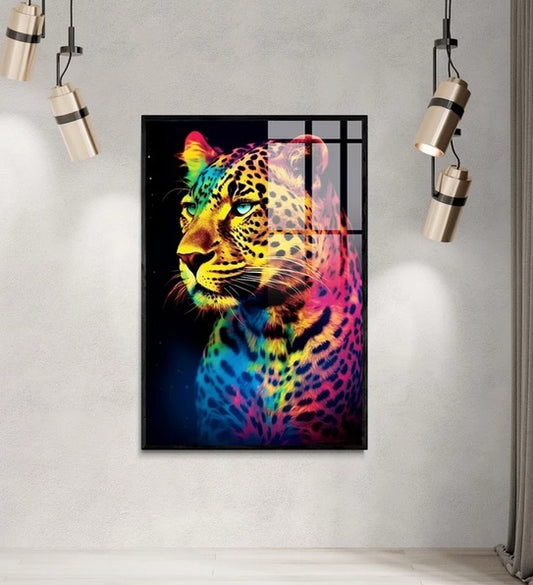 Cuadro de animales , leopardo de neon