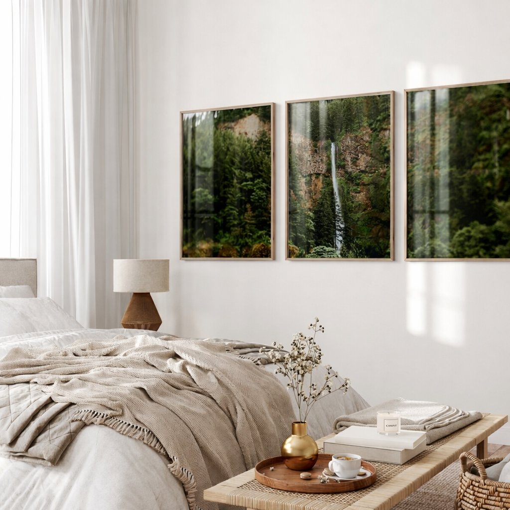 Set 3 Cuadros Botanicos y Naturaleza , Arboles y Cascada