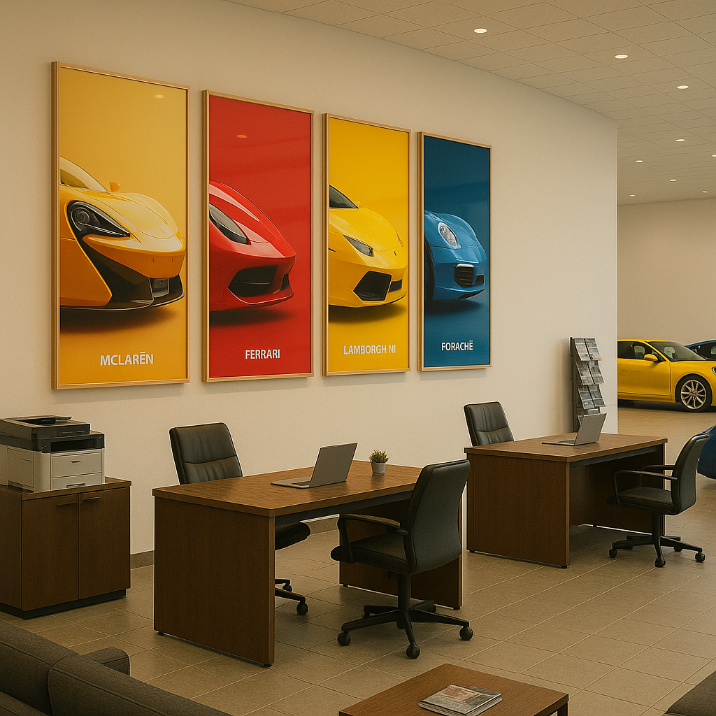 Set 4 Cuadros Autos concesionario , Lambo , Ferrari , Porsche