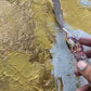 Cuadro Pintado a Mano textura , Dorado sobre Blanco