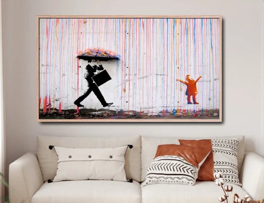 Cuadro Street Art "lluvia de color estilo Banksy "