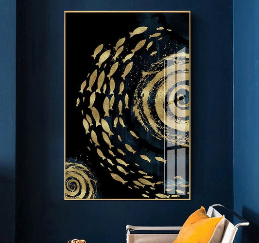 Cuadro de animales , peces dorados en fondo negro