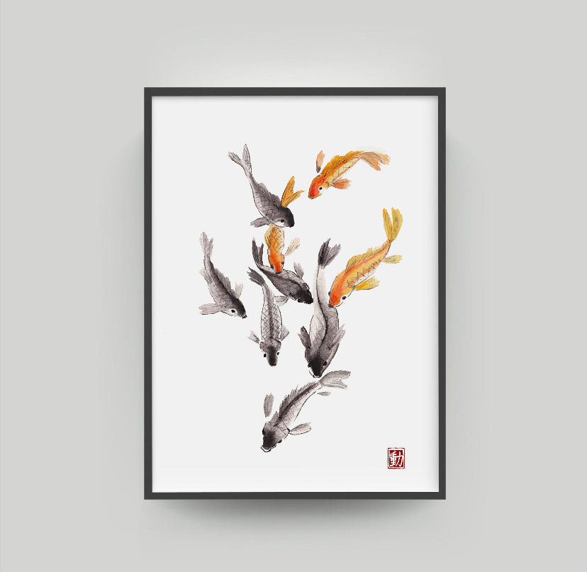 Cuadro de Arte Asiático peces KOI