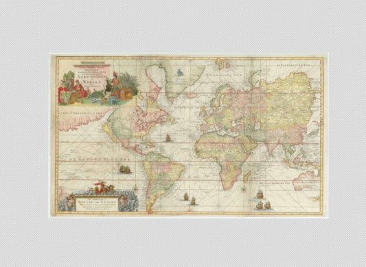 Cuadro mapa mundi vintage 1790 , 120x70