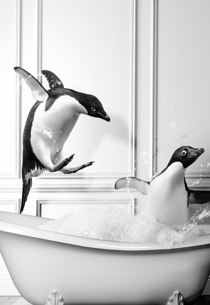 Cuadro de animales en baño , pingüinos