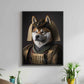 Cuadro de animales con ropa ,  perro Akita