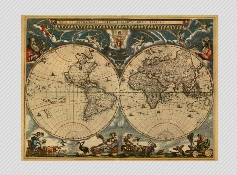 Cuadro mapa mundi vintage 1692 , 120x90