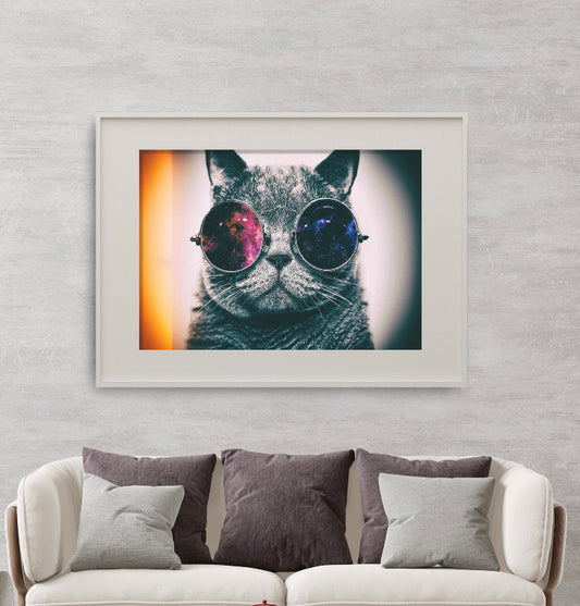 Cuadro de animales , gato con lentes