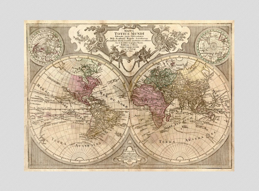 Cuadro mapa mundi vintage 1775 , 120x80